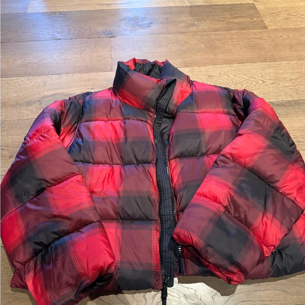 Old Navy Black and Red Plaid Puffer Jacket